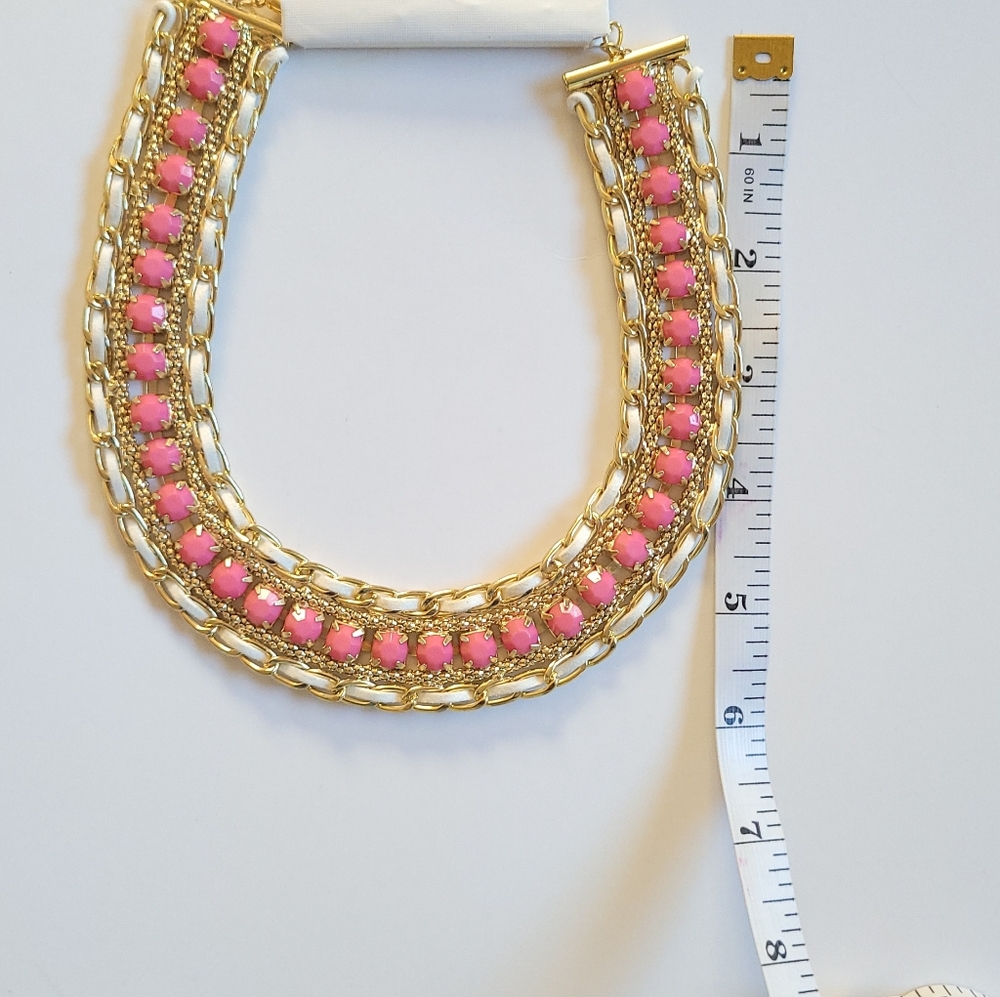 New! Statement Necklace Gold-tone Pink Double Row Fashion Necklace Boho Necklace - Picture 4 of 5